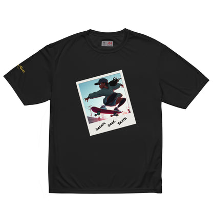 Dream. Dare. Skate. Unisex performance crew neck t-shirt