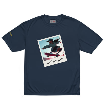 Dream. Dare. Skate. Unisex performance crew neck t-shirt