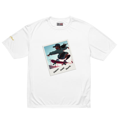 Dream. Dare. Skate. Unisex performance crew neck t-shirt